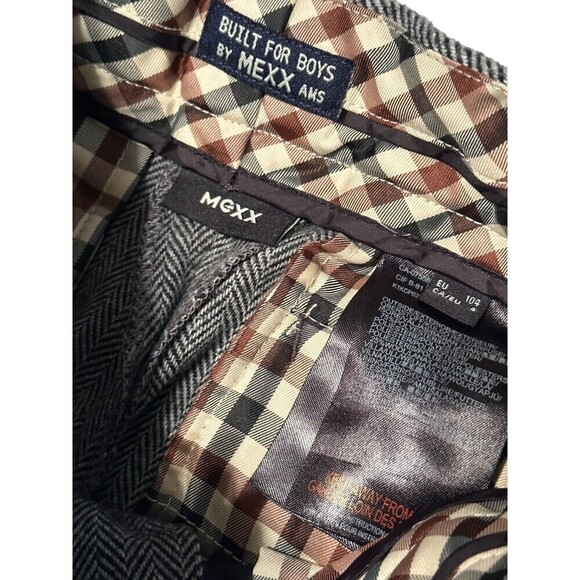 Mexx Boy's Gray  Dress Pants size 4t Wool Blend Brown/tan Checkered Lined - Picture 3 of 6